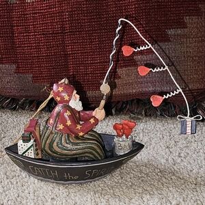 Vintage Santa fisherman boat Christmas 'Catch The Spirit' ornament. 